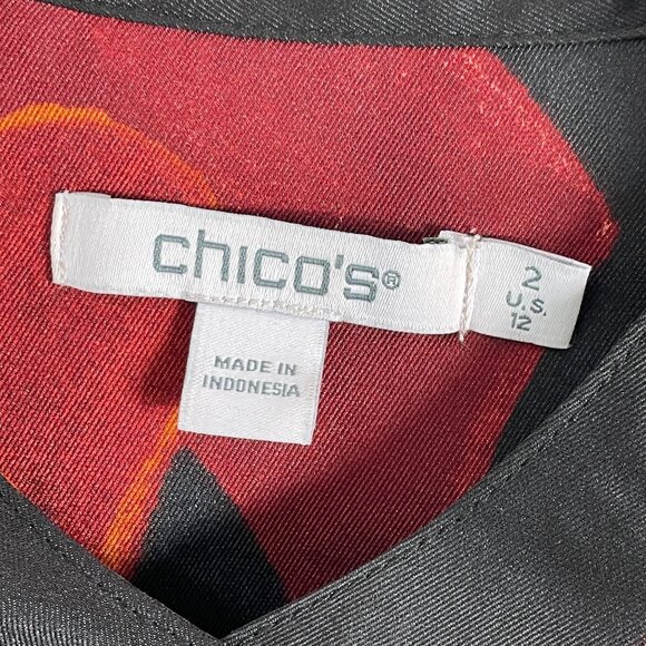 CHICOS Womens 12 Abstract Print Button Up Blouse Long Sleeve Tie Cuff Shirt Top - Picture 4 of 13